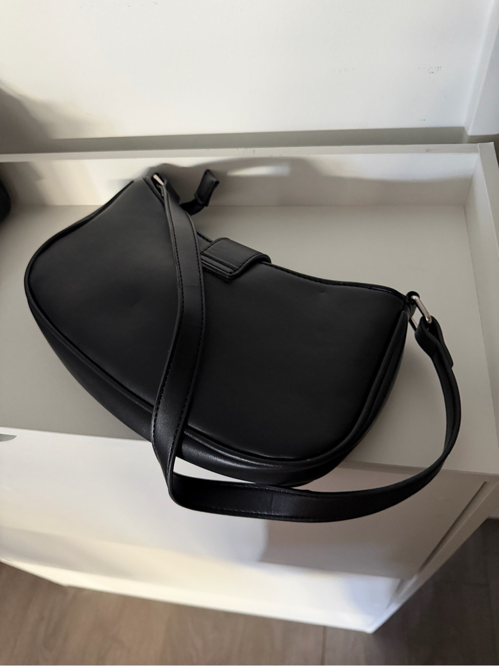 Black Studded Shoulder Bag with Buckle - Picture 4 of 11